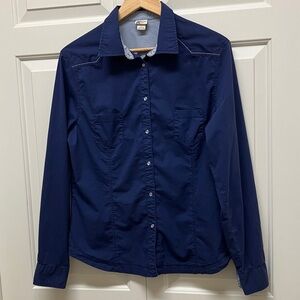 Vintage MEC Mountain Equipment Co-op button down western style shirt, navy blue